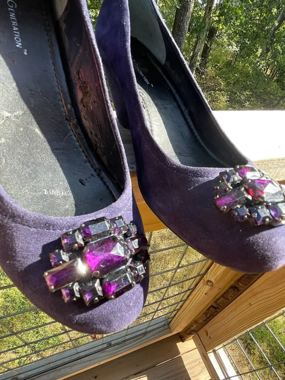 Glam Night Out BCBGeneration Blue Suede Bejeweled Wedges Size 7.5